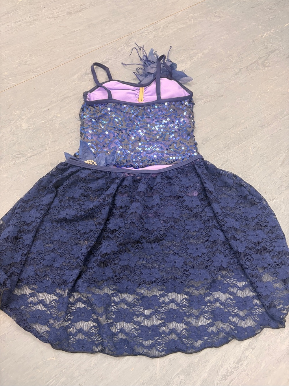 Weissman Navy Sequin & Lace High-Low Dance Costume - Picture 4 of 5